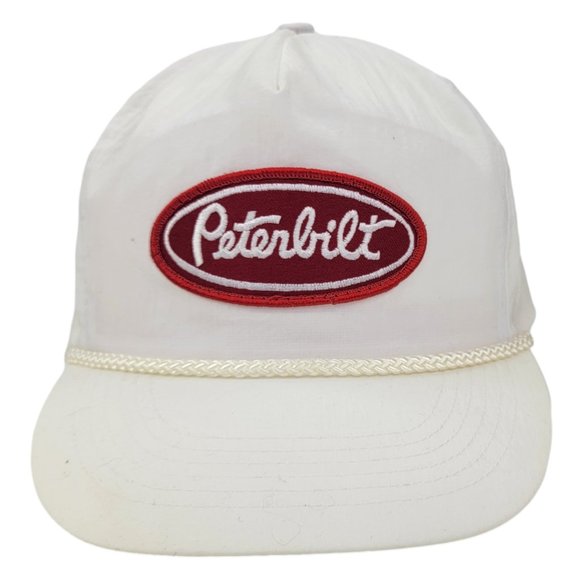 Vintage OTTO Peterbilt Hat White Semi Truck Driver Nylon Cap Patch Captain Rope - Picture 1 of 8